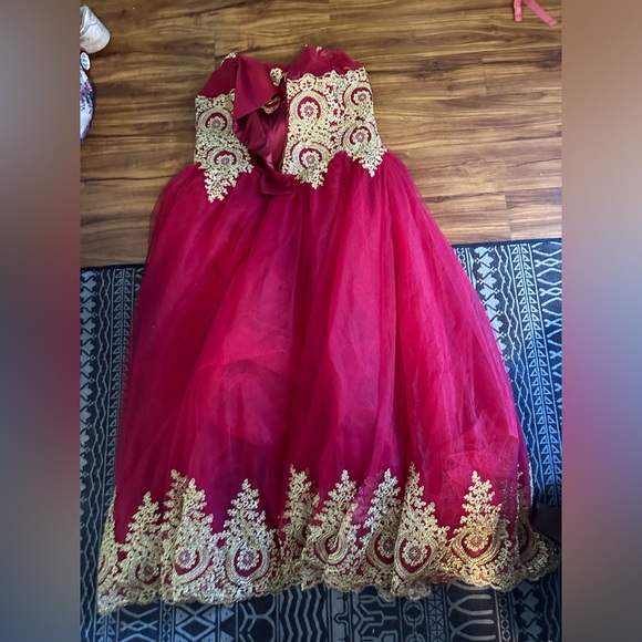 Red and Gold Lace Custom Dress - Picture 4 of 5
